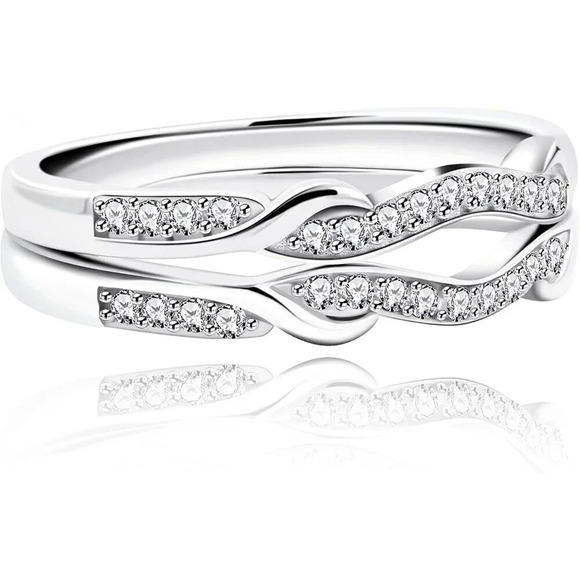 925 Sterling Silver Infinity Double  Wrap Ring Guard Enhancer Wedding - Picture 5 of 7